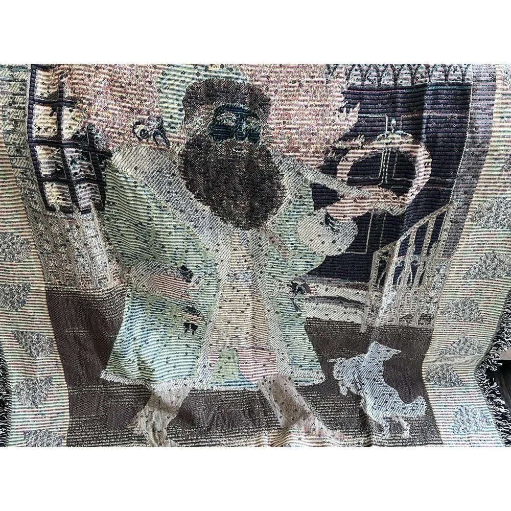 Christmas Santa Claus Toys Tapestry Throw Blanket 57x52 Walking Fringe